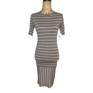 Women's Lularoe Julia Dress Size XS Brown Striped‎ Knee Length Stretch (1044)
